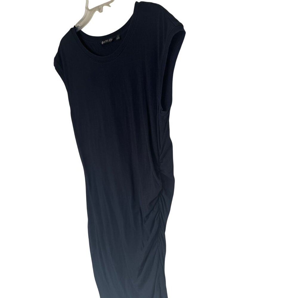 Athleta Black Ruched Side Cap Sleeve Dress Size L Soft Stretch - Picture 3 of 9